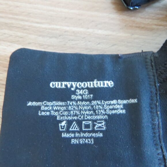 CURVY COUTURE Tulip Lace Push Up Balconette Bra in Black - Size 34G - Picture 13 of 13